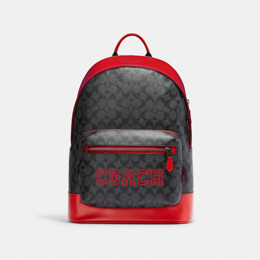 COACH® West Backpack In Signature Canvas With Varsity Motif