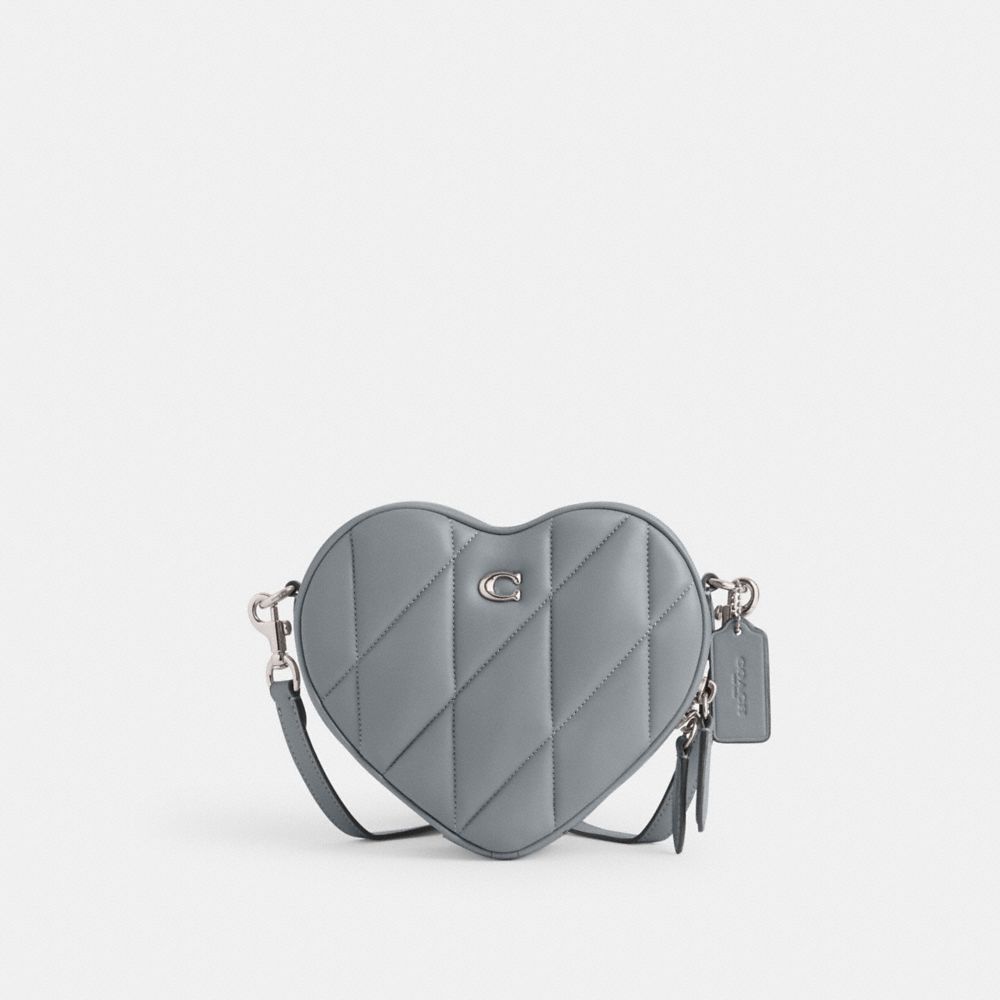 Coach Heart Crossbody With Quilting In Silver/grey Blue