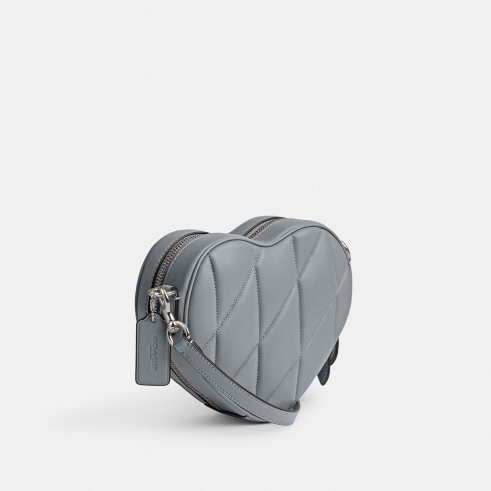 Shop Coach Heart Crossbody Bag With Quilting In Silver/grey Blue