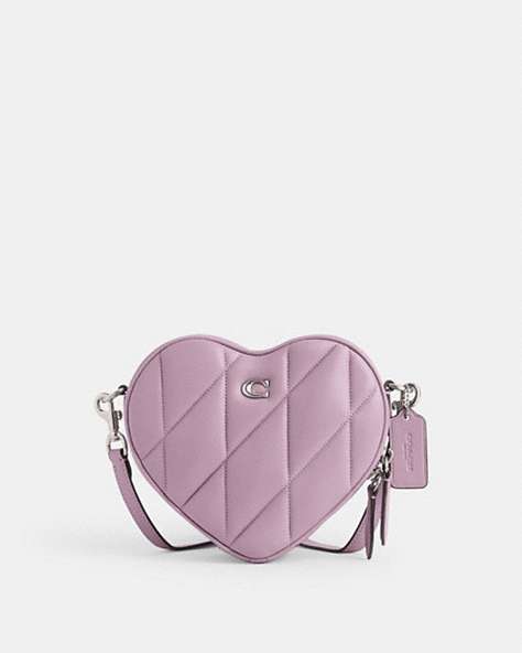 COACH®,HEART CROSSBODY WITH QUILTING,Nappa leather,Small,Heart,Silver/Ice Purple,Front View