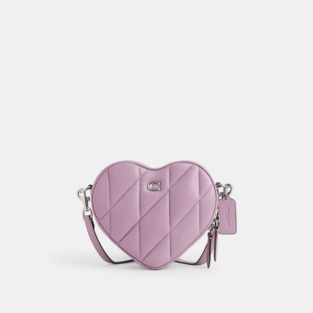 Coach Heart Crossbody With Quilting In Silver/ice Purple
