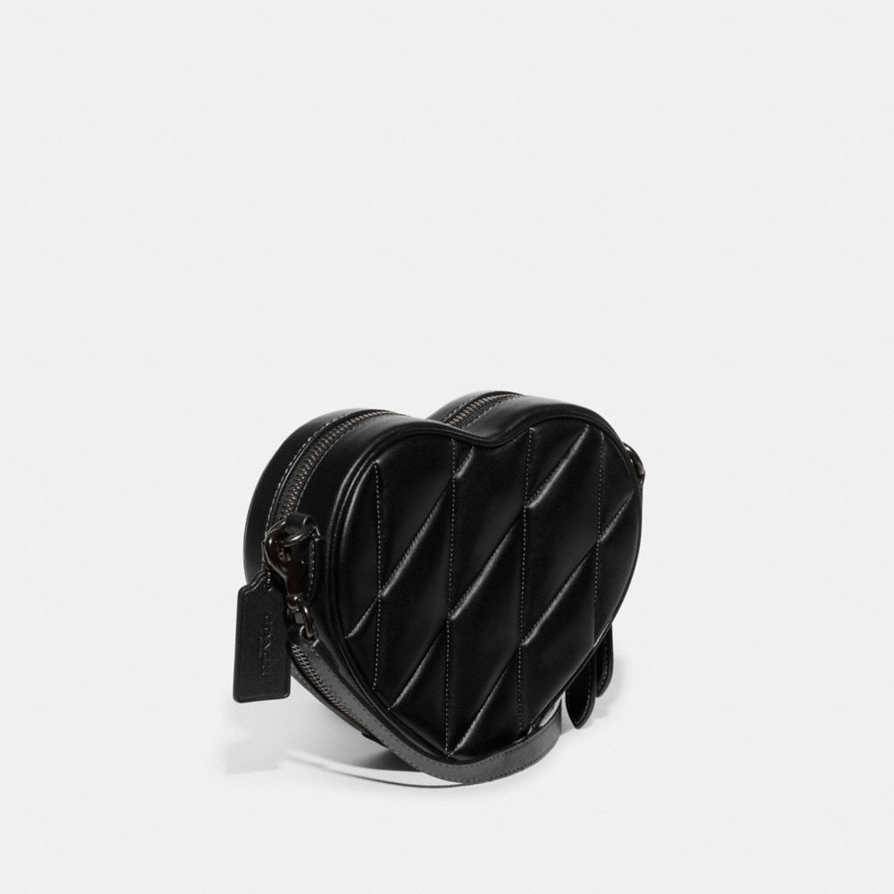 COACH Black Quilted Leather Heart Crossbody Bag