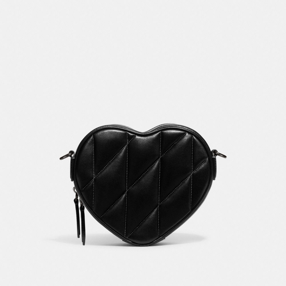 COACH Black Quilted Leather Heart Crossbody Bag