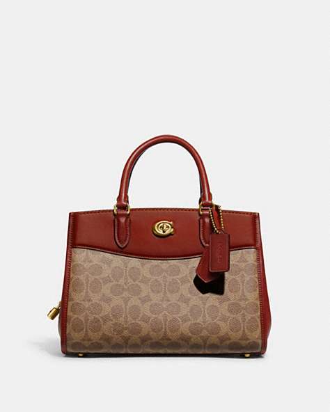 COACH®,BROOKE CARRYALL 28 IN SIGNATURE CANVAS,Signature Coated Canvas,Medium,Brass/Tan/Rust,Front View