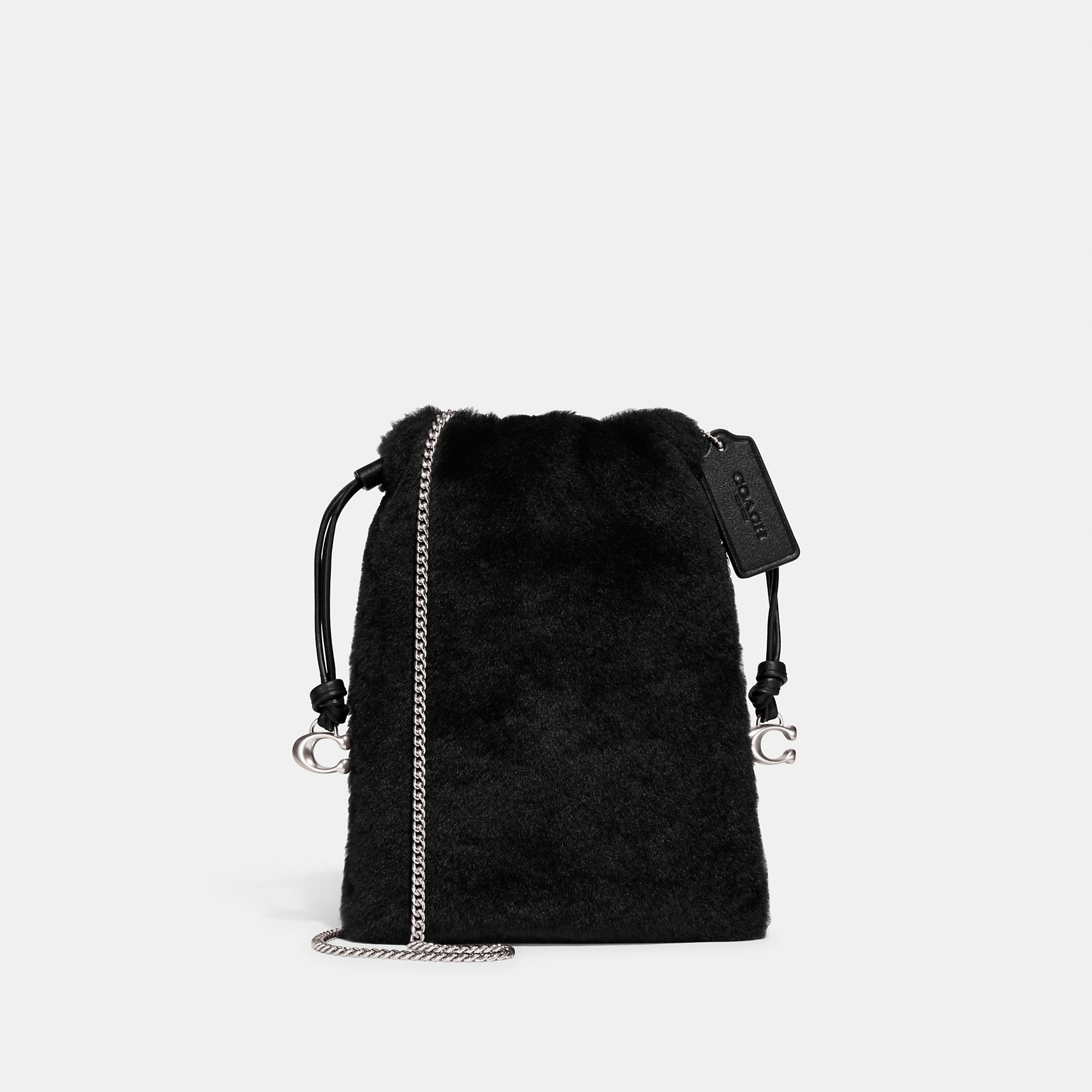 Coach Outlet Drawstring Pouch In Shearling In Black