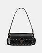 COACH®,STUDIO BAGUETTE BAG WITH CRYSTAL RIVETS,Glovetanned Leather,Mini,Pewter/Black,Front View
