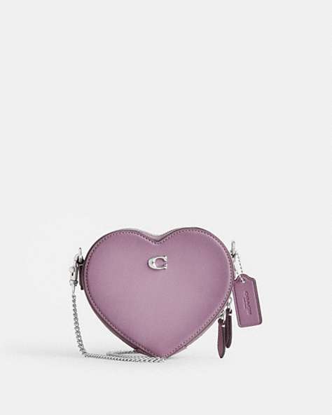 COACH®,HEART CROSSBODY 14,Glovetanned Leather,Mini,Heart,Silver/Ice Purple,Front View