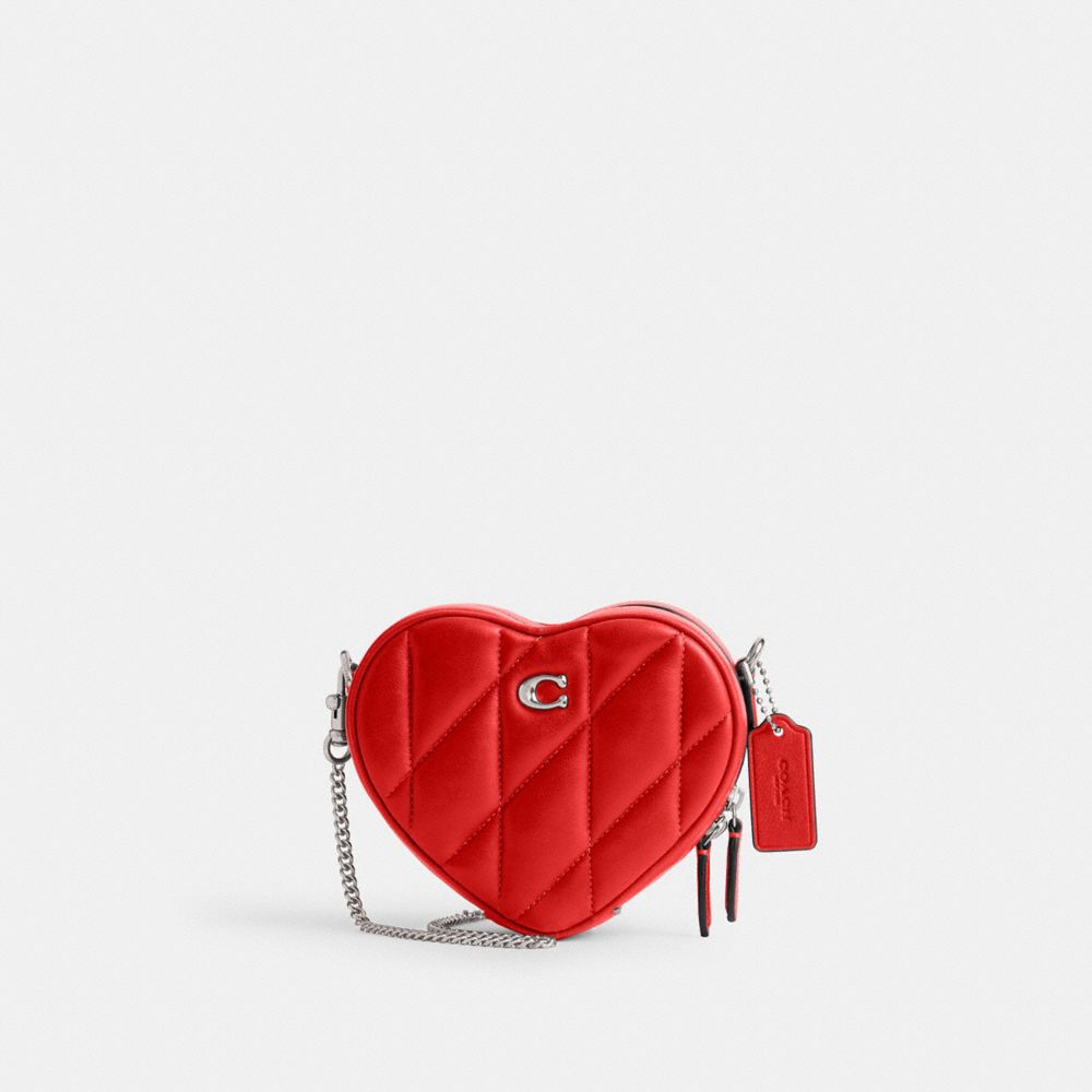 Coach Heart Crossbody 14 With Pillow Quilting In Silver/sport Red
