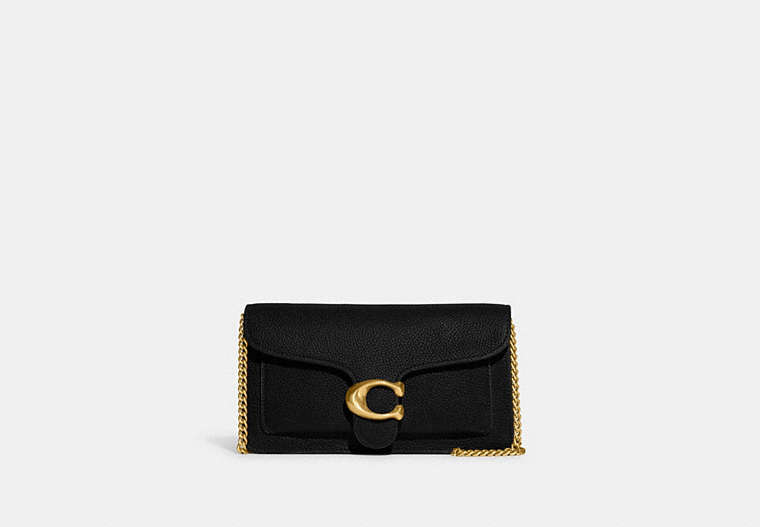COACH®,TABBY CHAIN CLUTCH,Polished Pebble Leather,Mini,Brass/Black,Front View