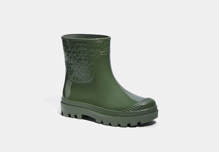 COACH®,MILLIE RAIN BOOTIE,Rubber,Army Green,Front View
