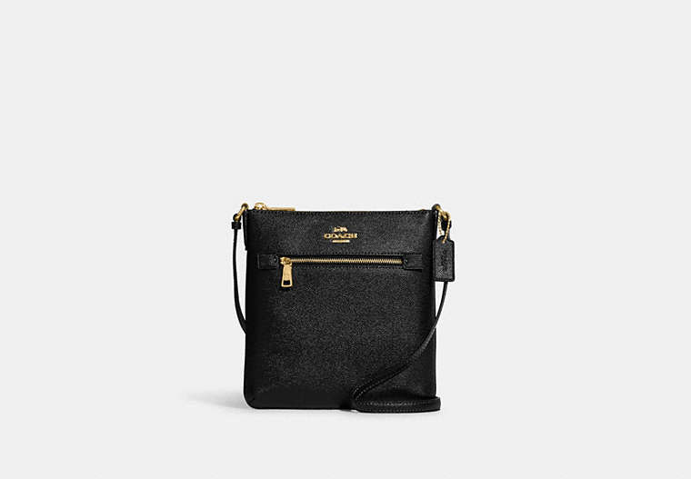 COACH®,MINI ROWAN FILE BAG,Crossgrain Leather,Mini,Anniversary,Gold/Black,Front View