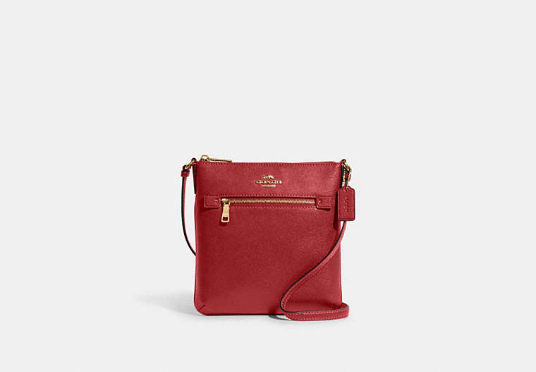 COACH®,MINI ROWAN FILE BAG,Crossgrain Leather,Mini,Anniversary,Gold/1941 Red,Front View