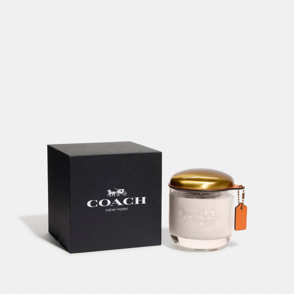 COACH®,Coach Candle,Candle,Glass,Candle Lid Included,Brass,White,Front View