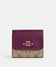COACH®,SMALL TRIFOLD WALLET IN BLOCKED SIGNATURE CANVAS,Signature Coated Canvas,Gold/Khaki/Deep Berry,Front View