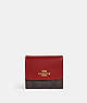 COACH®,SMALL TRIFOLD WALLET IN BLOCKED SIGNATURE CANVAS,Signature Coated Canvas,Gold/Brown 1941 Red,Front View
