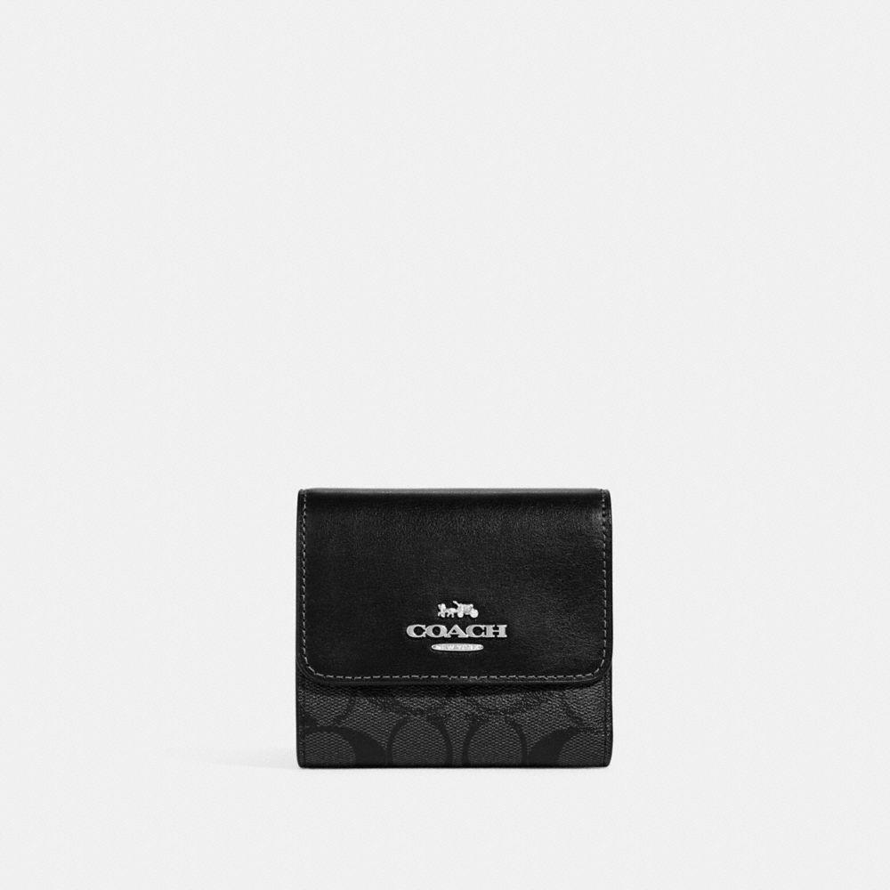 Coach Black Leather Trifold Compact Wallet Coach