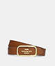 COACH®,MORGAN RECTANGLE BUCKLE BELT, 25MM,Gold/Penny,Front View