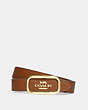 COACH®,MORGAN RECTANGLE BUCKLE BELT, 25MM,Gold/Penny,Front View