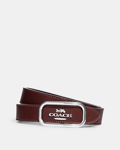 COACH®,MORGAN RECTANGLE BUCKLE BELT, 25MM,Silver/Wine Oxblood,Front View