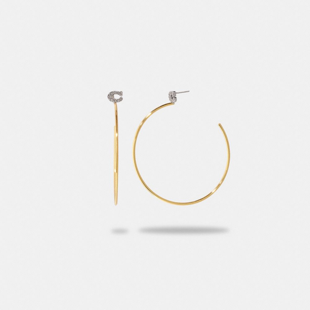 coach signature logo pave hoop earrings