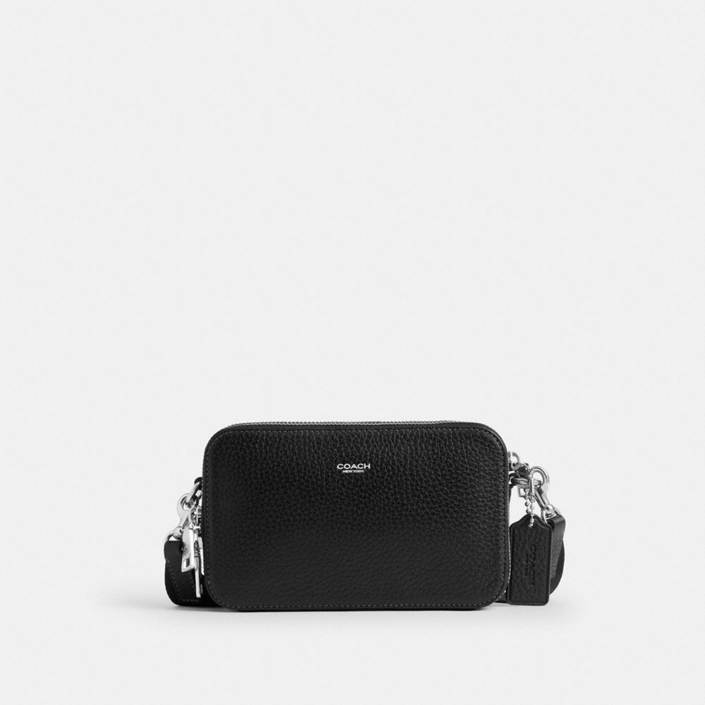 COACH®,Clinton Crossbody Bag,Recycled Polyester,Lining Polyester,Leather,Crossbody,Pendant,Sustainable,Lined,Compact,Adjus...,Black,Front View