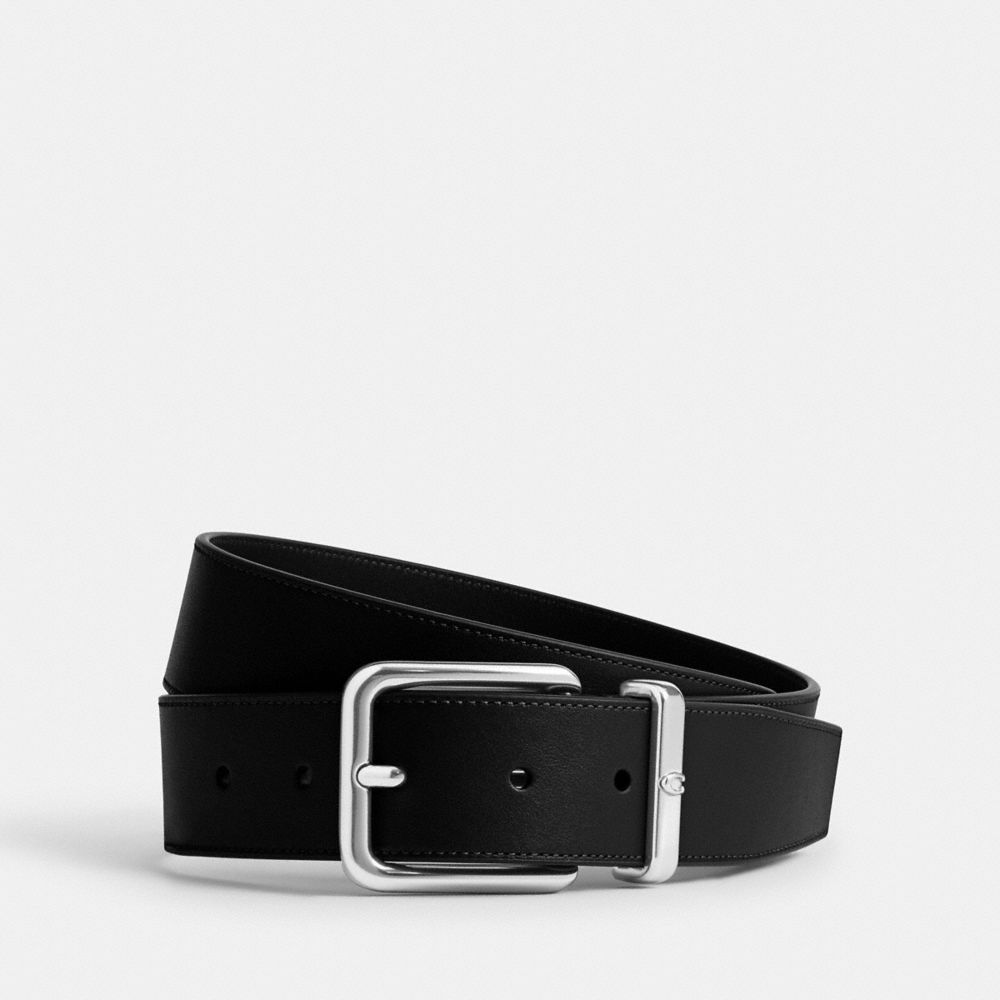 COACH®,Harness Buckle Belt, 35 Mm,Leather,Standard,Metal Material,Silver Metal,Work,,Front View