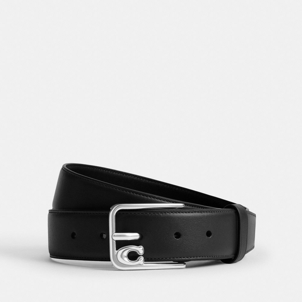 COACH®,Signature Harness Buckle Belt, 35 Mm,,Front View
