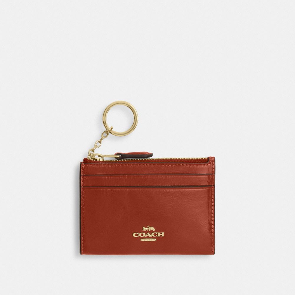 COACH®,Mini Skinny Id Case,Recycled Polyester,Leather,Coin,Card Case,Logo,Metal,Key Ring,Casual,Brown,Front View