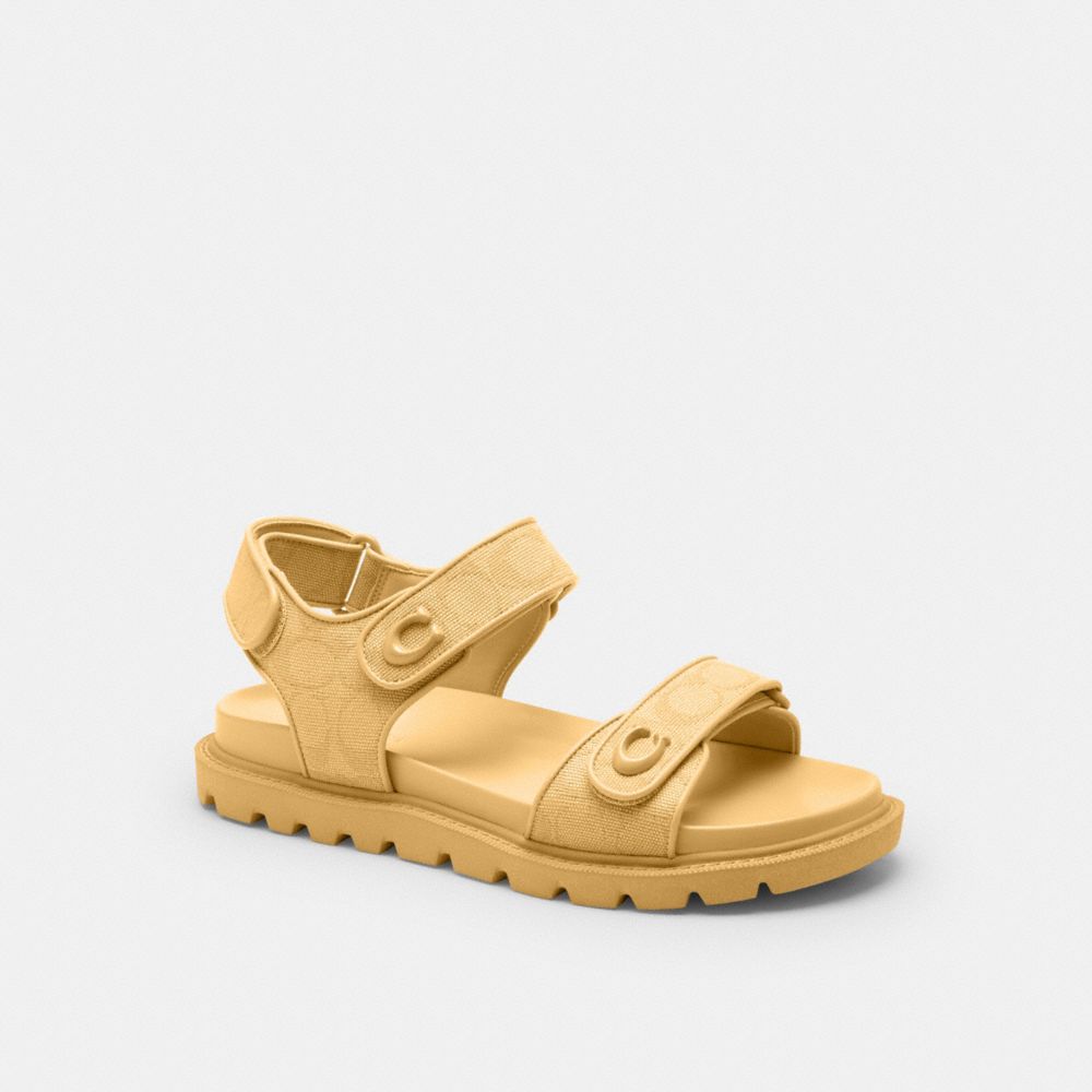 COACH®,Brynn Sandal In Signature Canvas,Cotton,Synthetic,Sandals,Fabric,Logo,Padded Insole,Sustainable,Casual,,Front View