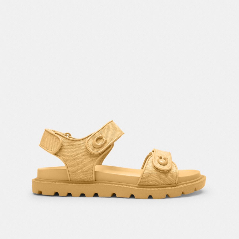 COACH®,Brynn Sandal In Signature Canvas,Cotton,Synthetic,Sandals,Fabric,Logo,Padded Insole,Sustainable,Casual,,Angle View