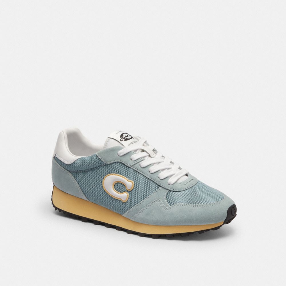 COACH®,Retro Runner,Rubber,Suede,Leather,Recycled Polyester,Mesh,Casual,Low Top,Fabric,Mixed Media,Logo,Color Block,Sustai...,Blue,Front View