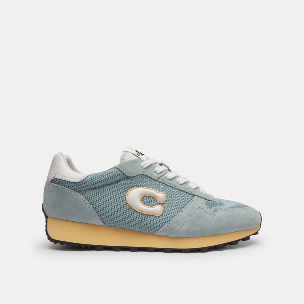 COACH®,Retro Runner,Rubber,Suede,Leather,Recycled Polyester,Mesh,Casual,Low Top,Fabric,Mixed Media,Logo,Color Block,Sustai...,Blue,Angle View