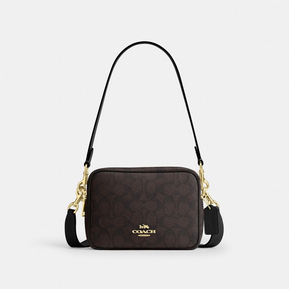 COACH®,Mini Carey Crossbody Bag In Signature Canvas,Lining Recycled Polyester,Canvas,Leather,Polyester,Crossbody,Metal Mat...,,Front View