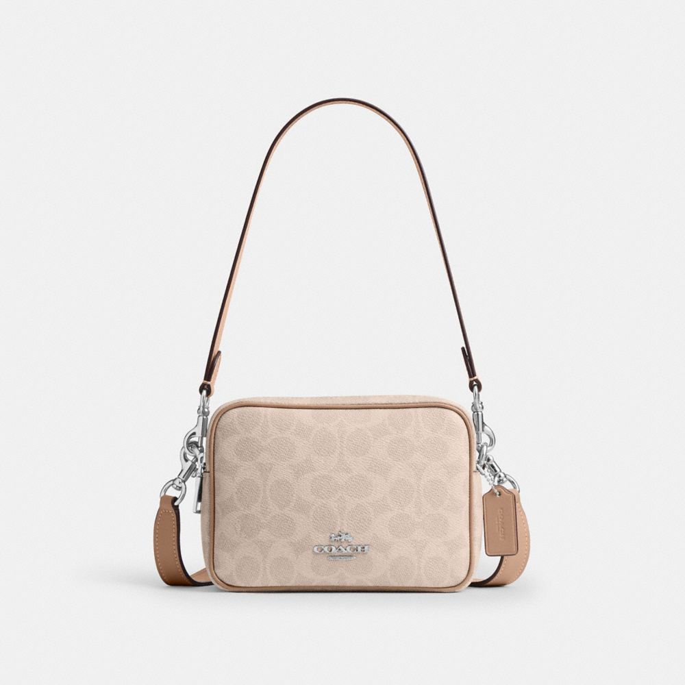 COACH®,Mini Carey Crossbody Bag In Signature Canvas,Lining Recycled Polyester,Canvas,Leather,Polyester,Crossbody,Metal Mat...,Multi Color,Front View
