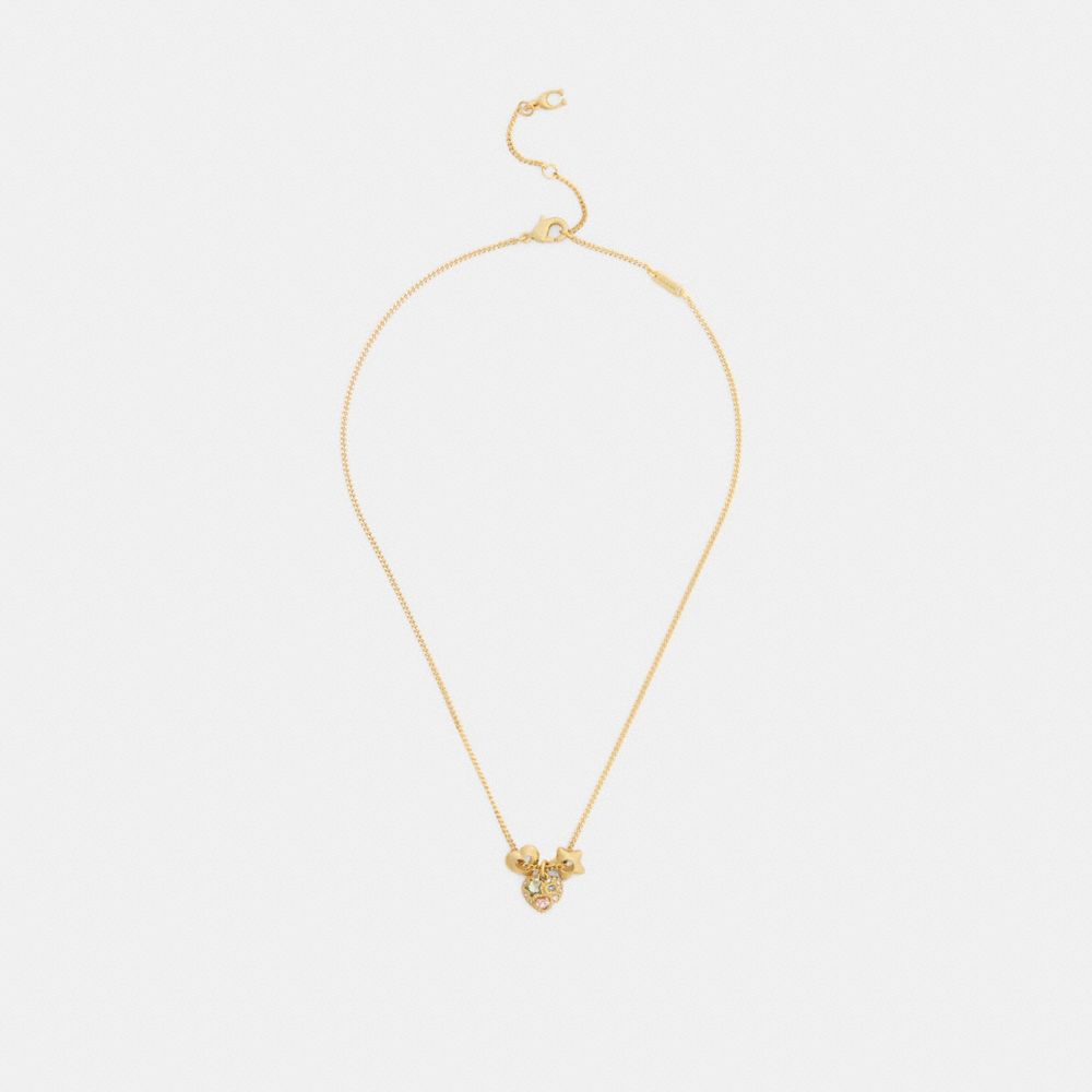 COACH®,Stars And Hearts Rondell Pendant Necklace,Single Strand,Cubic Zirconia,Glass,Star Embellishment,Heart Embellishment...,Yellow,Inside View,Top View