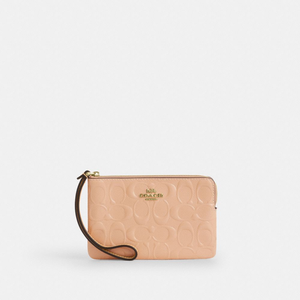 COACH®,Corner Zip Wristlet In Signature Leather With Charm,,Front View