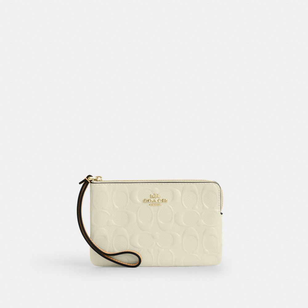 COACH®,Corner Zip Wristlet In Signature Leather With Charm,,Front View