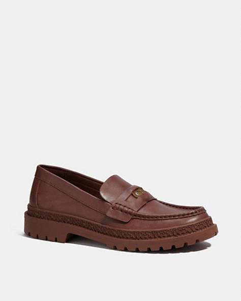COACH®,LOAFER WITH SIGNATURE COIN,Leather,Saddle,Front View