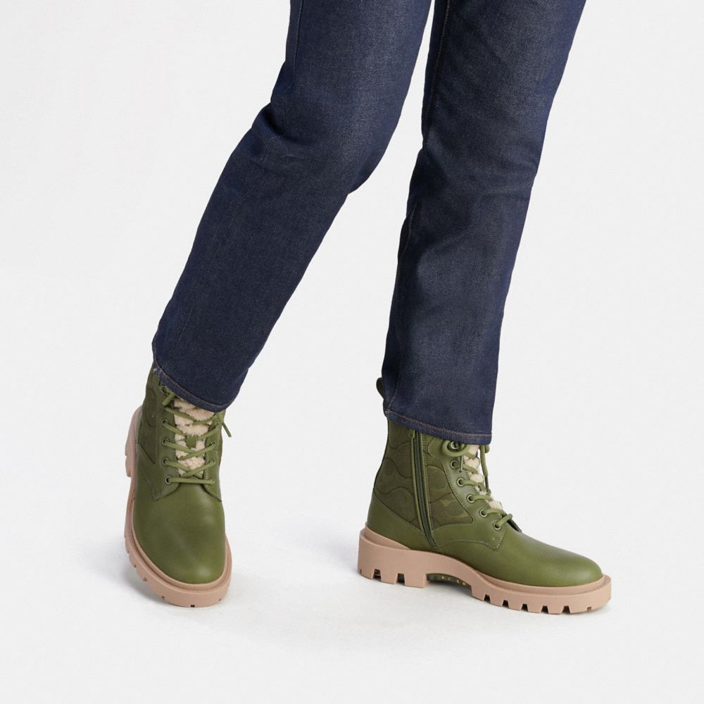 COACH® | Citysole Lace Up Boot With Shearling And Recycled Polyester