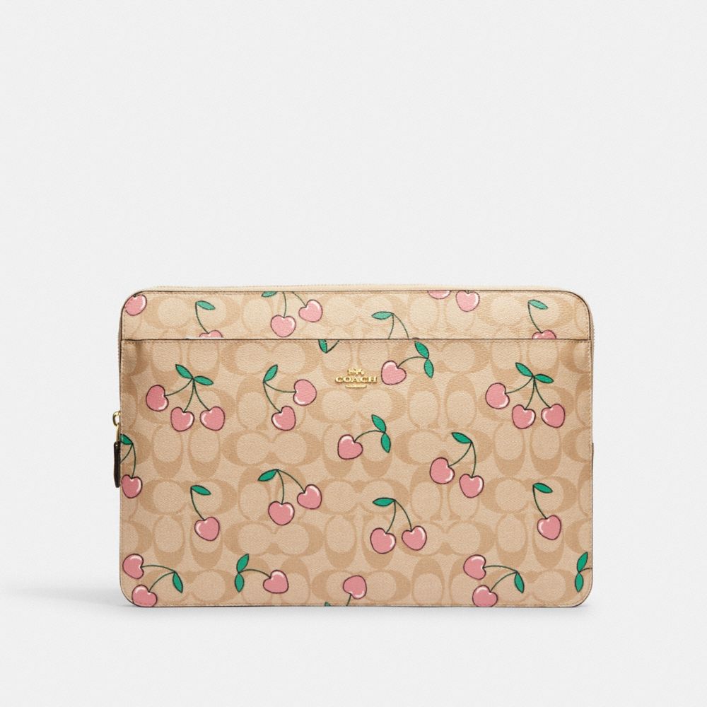 COACH® Laptop Sleeve In Signature Canvas With Heart Cherry Print