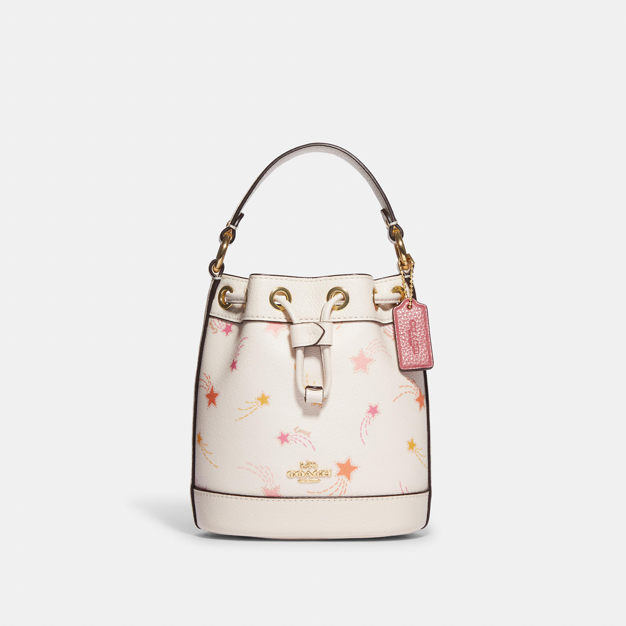Coach Outlet Dempsey Drawstring Bucket Bag 15 With Shooting Star Print - Gold/Chalk Multi