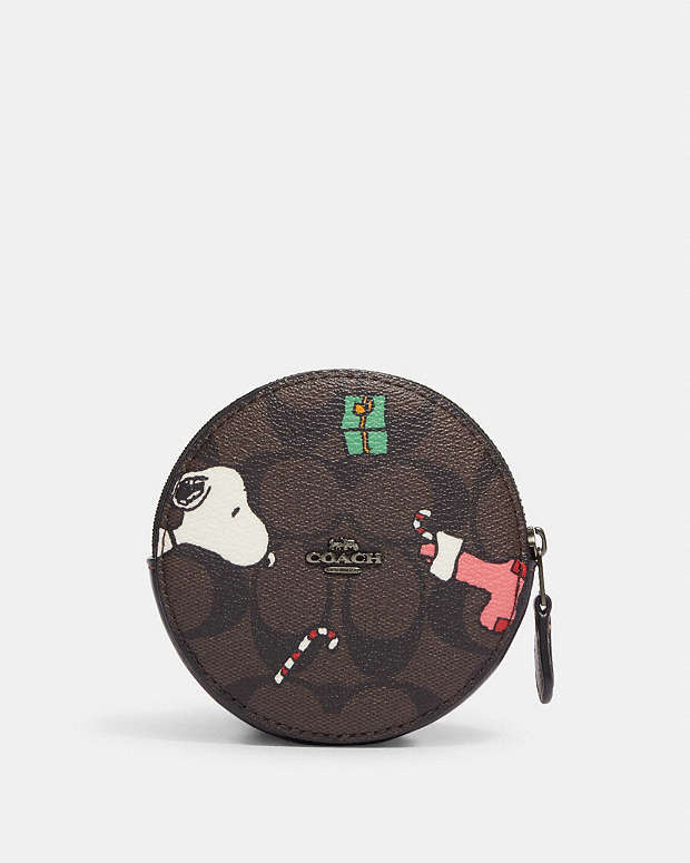COACH® | Coach X Peanuts Round Coin Case In Signature Canvas With 