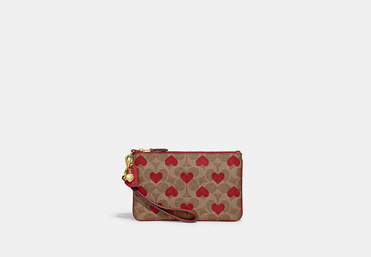 COACH®,SMALL WRISTLET IN SIGNATURE CANVAS WITH HEART PRINT,canvas,Heart,Brass/Tan Red Apple,Front View