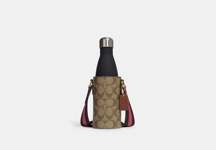 COACH®,WATER BOTTLE CROSSBODY IN SIGNATURE CANVAS,Gold/Khaki,Front View