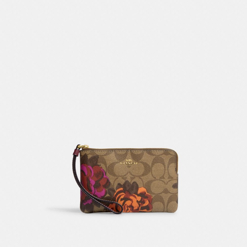 Corner Zip Wristlet In Signature Canvas With Jumbo Floral Print