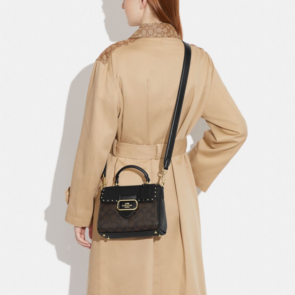 COACH® | Top Handle Satchel In Colorblock Signature Canvas With Rivets