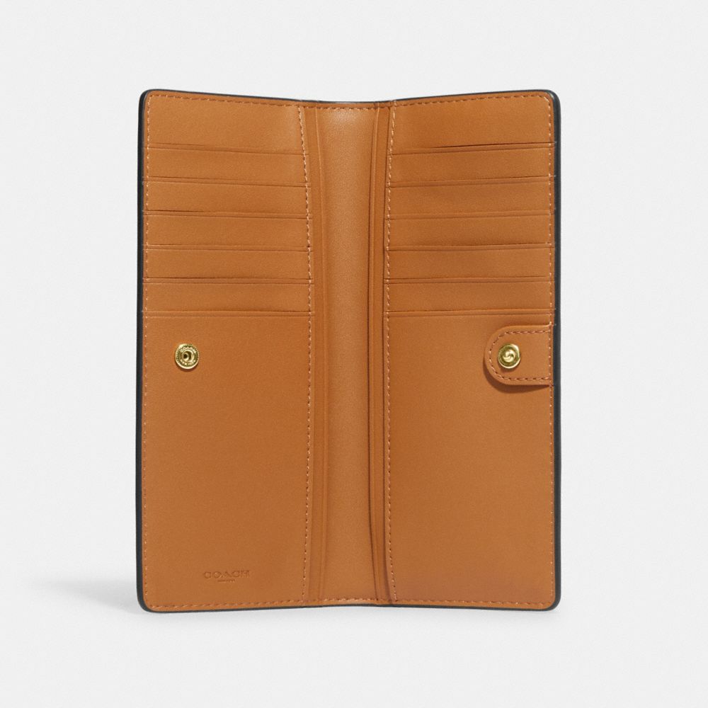 COACH®,SLIM WALLET IN SIGNATURE CANVAS WITH CAT MITTENS PRINT,Signature Coated Canvas,Gold/Khaki Multi,Inside View,Top View
