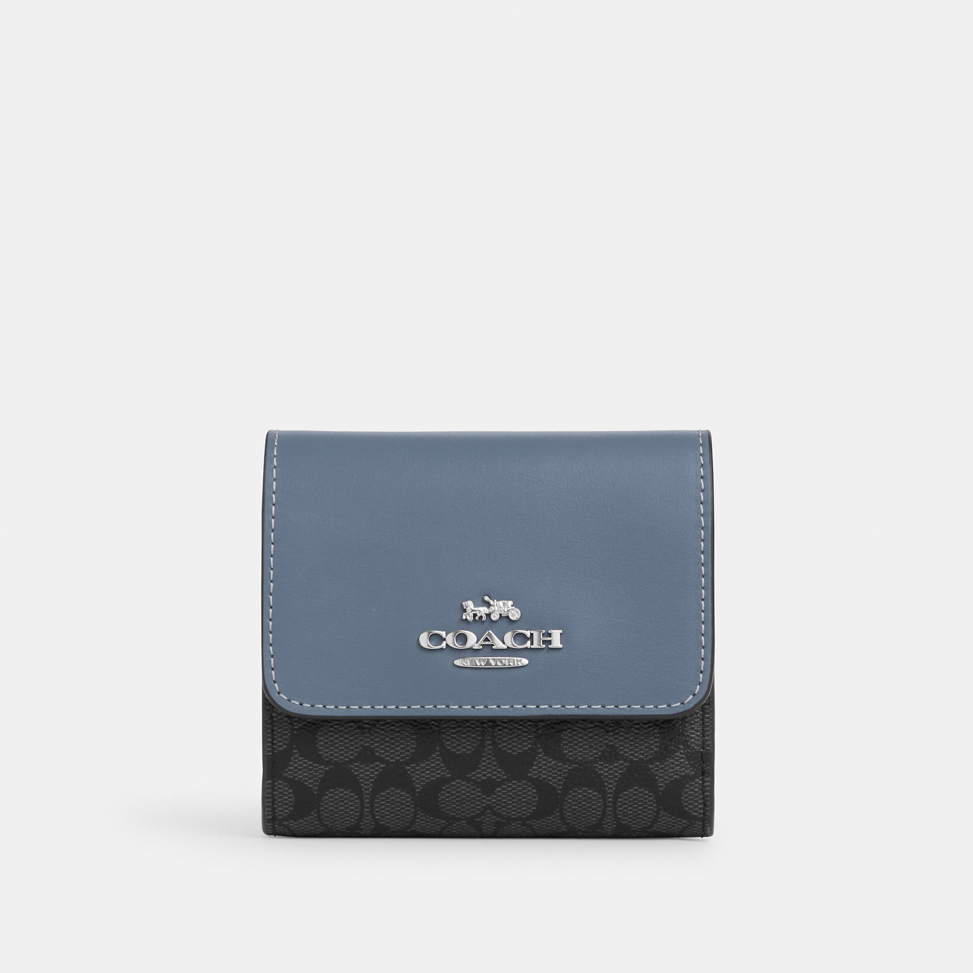 Coach Outlet Small Trifold Wallet in Colorblock Micro Signature Canvas - Blue