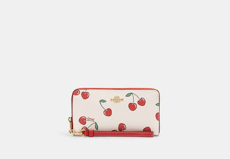 Long Zip Around Wallet With Heart Cherry Print