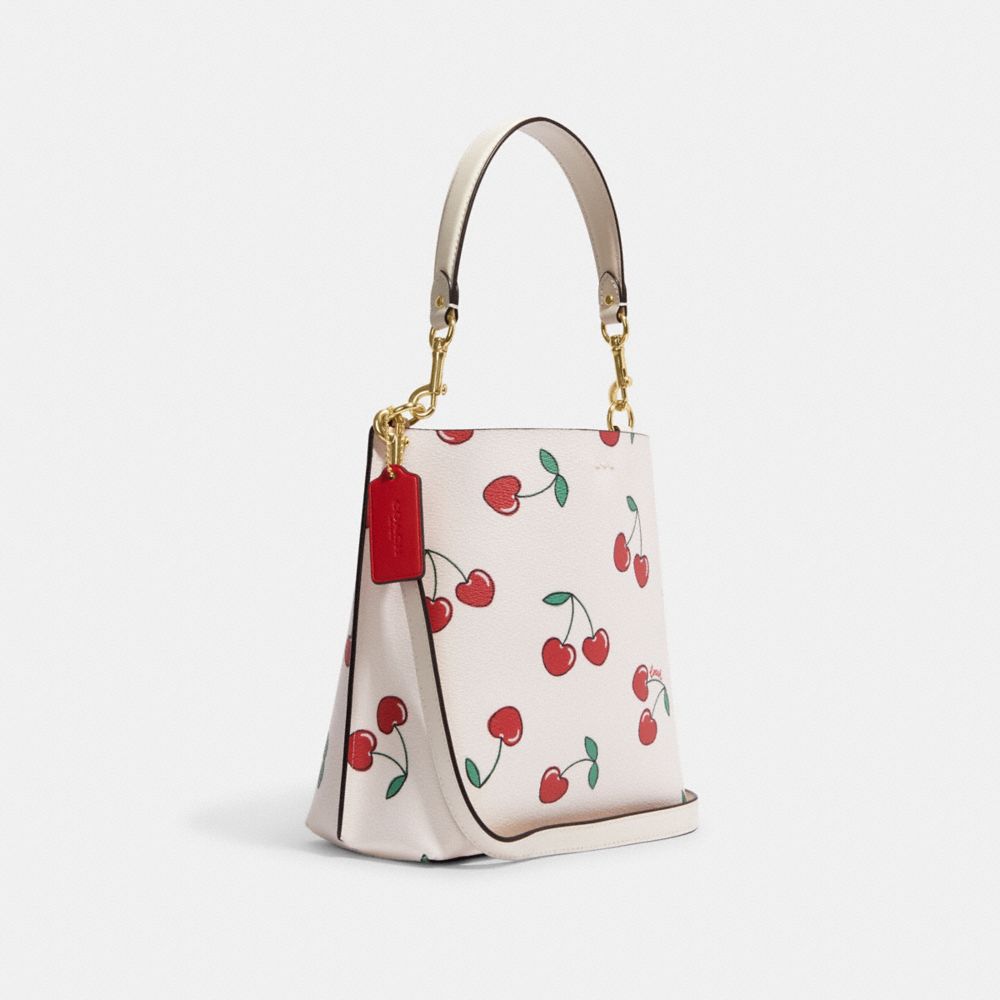 Coach cf422 Mollie Bucket 22 With Heart Cherry Print In Gold/Chalk